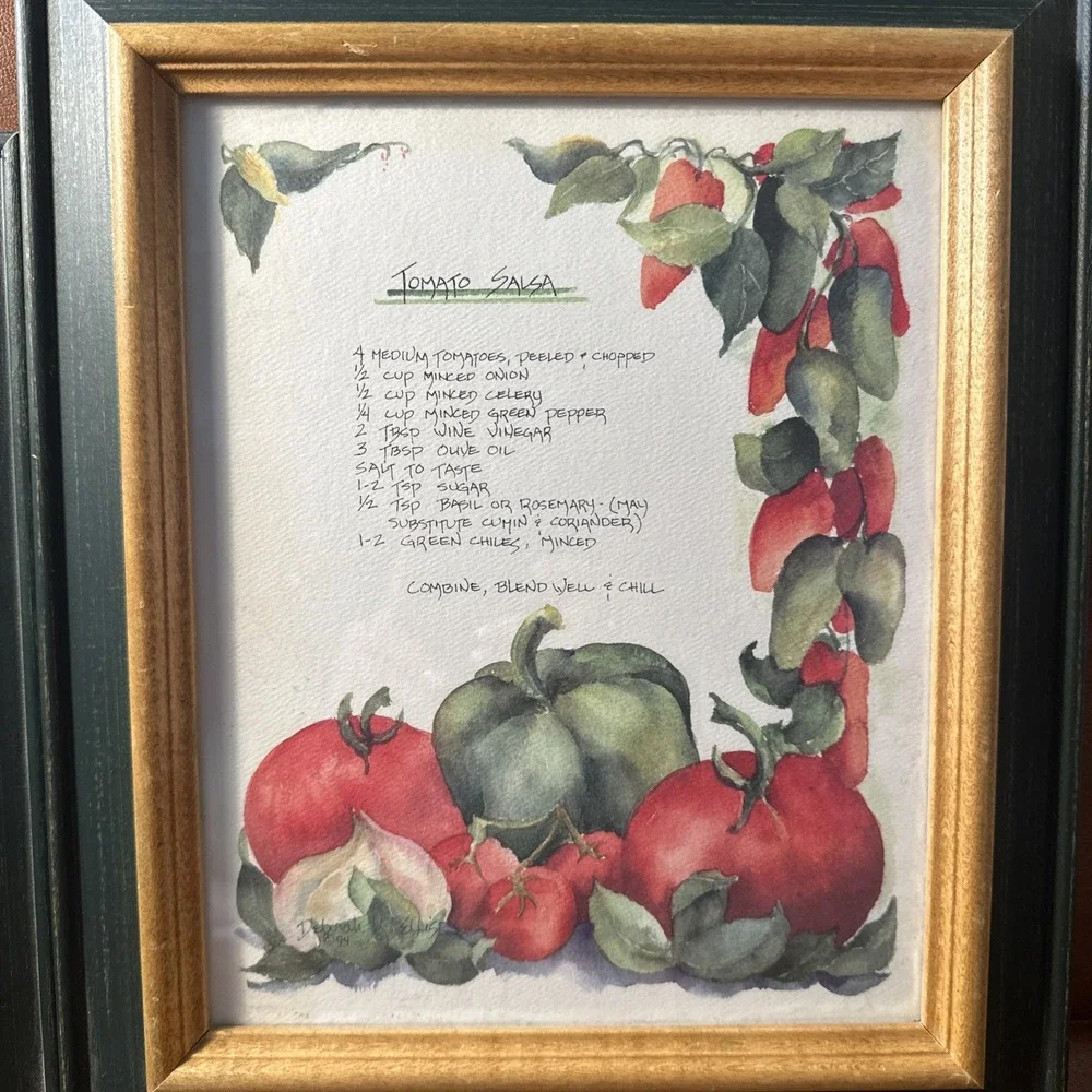 VTG Framed Garden Cookbook 90's Tomato Salsa, And Linguine W-Clamsauce 2-13X11